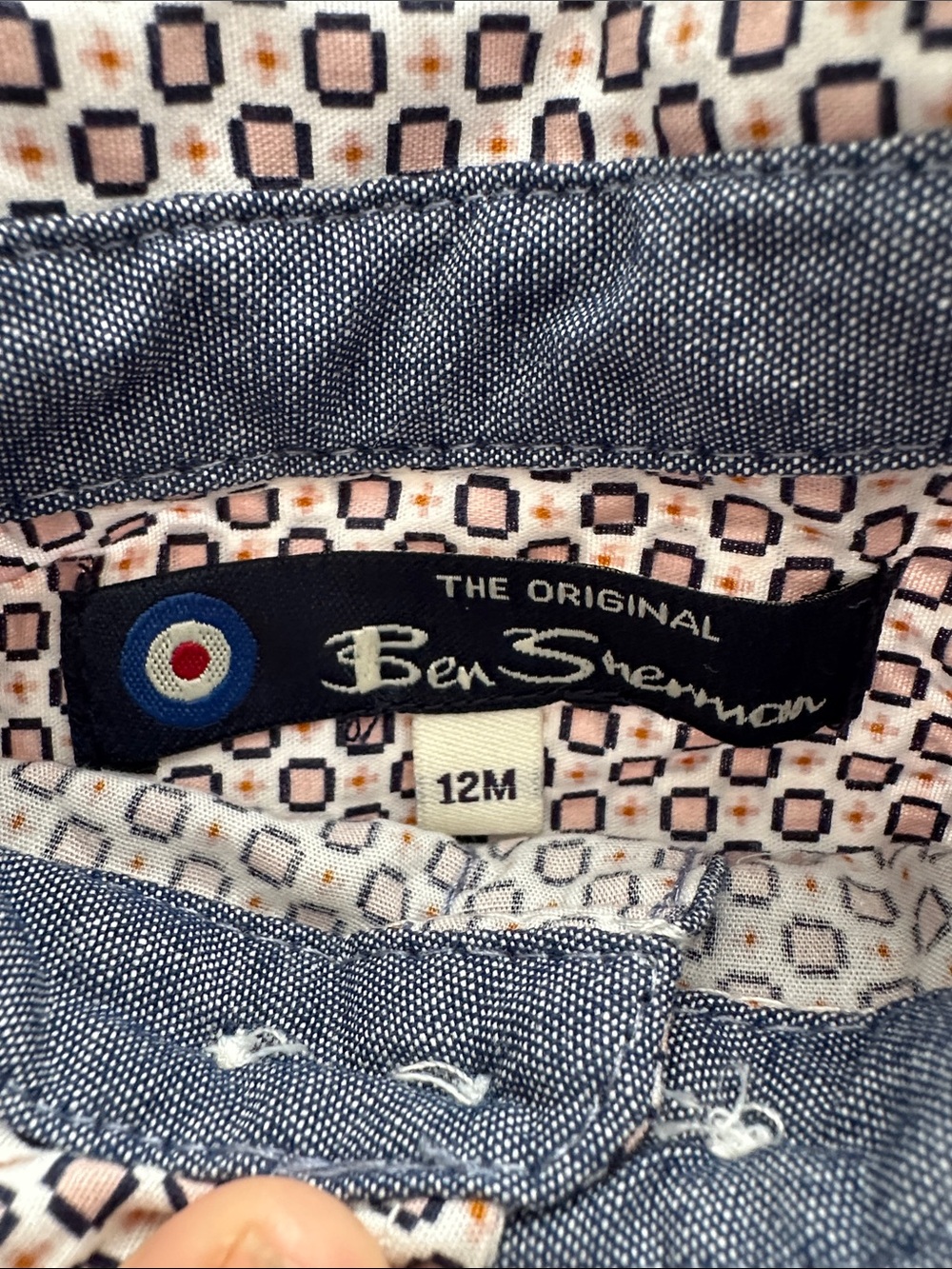 Ben Sherman Boys Button-Down Shirt — Chambray Blue with Pink Print Bow tie